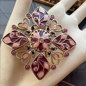 Elegant Pink and Gold Brooch